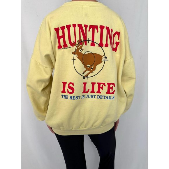 90s vintage yellow nature animal hunting double sided graphic pullover sweater - Picture 5 of 8